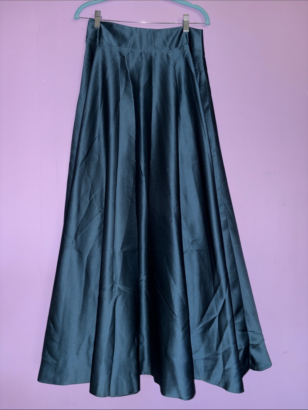 Green Maxi Satin Skirt with Fluid Flare